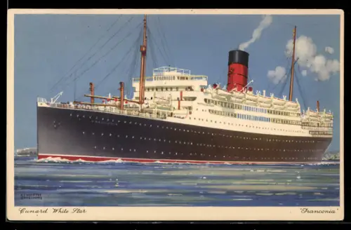 Künstler-AK Passagierschiff R.M.S. Franconia der Cunard White Star Line vor der Küste
