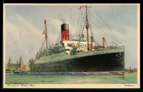 AK Passagierschiff Antonia der Cunard White Star Line auf dem Mersey River vor Liverpool