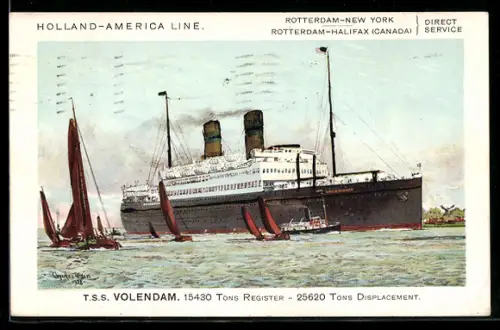 AK Passagierschiff T.S.S. Volendam der Holland-America Line verlässt den Hafen