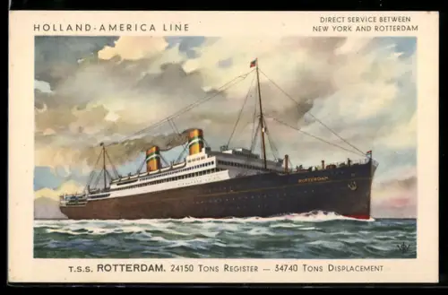 AK Passagierschiff T.S.S. Rotterdam der Holland-America Line in voller Fahrt