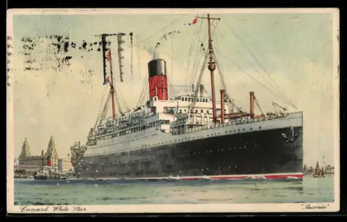 AK Passagierschiff Ascania der Cunard White Star Line auf dem Mersey vor Liverpool