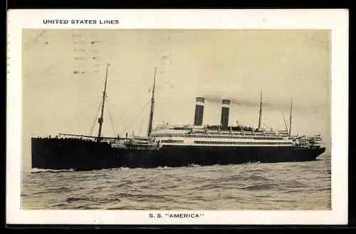 AK Passagierschiff S.S. America der United States Lines auf See