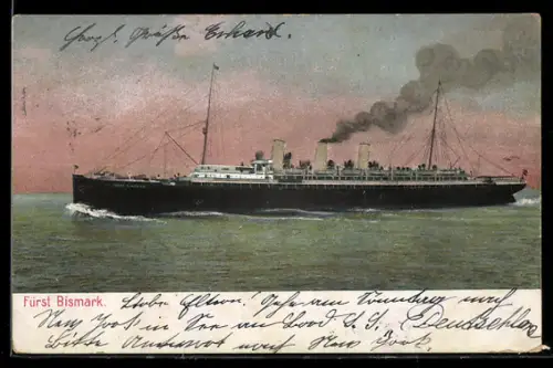 AK Passagierschiff Fürst Bismarck hohe Fahrt laufend