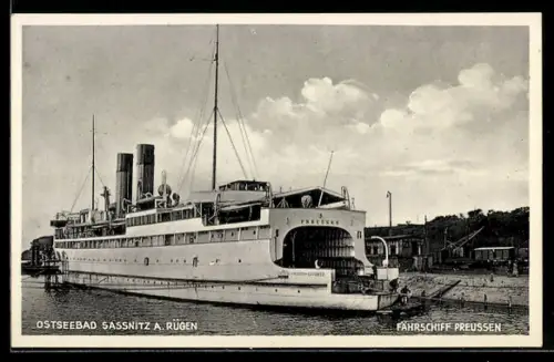 AK Fährschiff Preussen am Schiffsanleger in Sassnitz auf Rügen