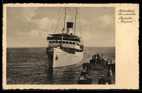 AK Dampfer Rugard nähert sich dem Anleger vom Ostseebad Zinnowitz