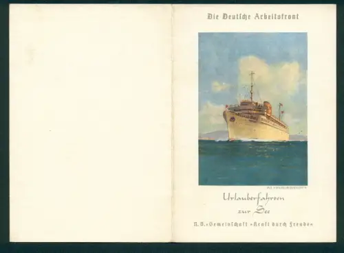 Menükarte 1938, KDF-Urlauberschiff Wilhelm Gustloff, Menü für den 2.7.1938, Grafik Schiff Wilhelm Gustloff