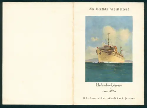 Menükarte 1938, KDF-Urlauberschiff Wilhelm Gustloff, Menü für den 1.6.1938, Grafik Schiff Wilhelm Gustloff