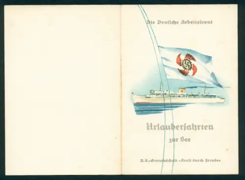 Menükarte 1938, KDF-Urlauberschiff Robert Ley, Menü für den 29.5.1938, Grafik Schiff Robert Ley und 