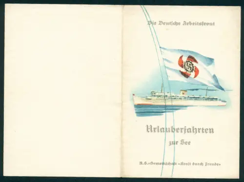 Menükarte 1938, KDF-Urlauberschiff Robert Ley, Menü für den 7.7.1938, Grafik Schiff Robert Ley und 