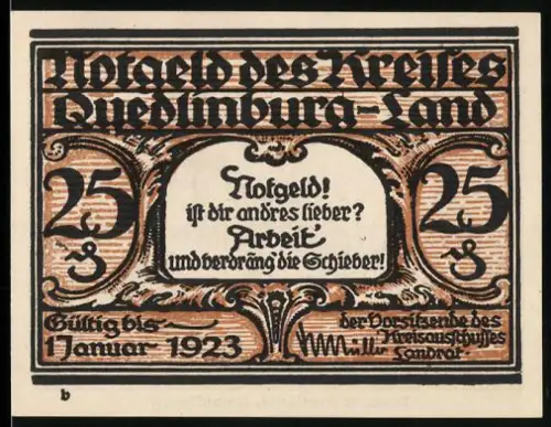 Notgeld Quedlinburg 1923, 25 Pfennig, Wohlfahrtsgebäude