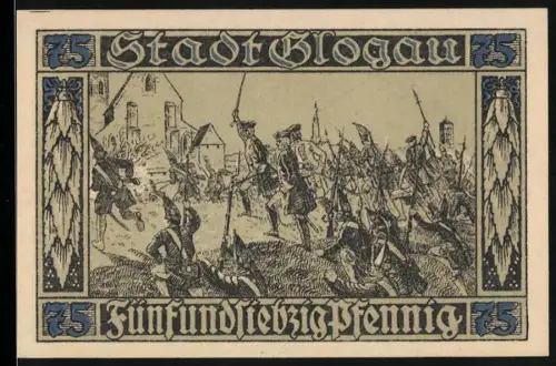 Notgeld Glogau 1920, 75 Pfennig, historische Schlachtszene