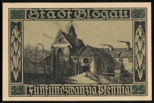 Notgeld Glogau 1920, 25 Pfennig, Klosterhof und Heiligenfiguren