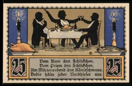 Notgeld Nordhausen a. H. 1921, 25 Pfennig, festliche Abendgesellschaft und Wappen