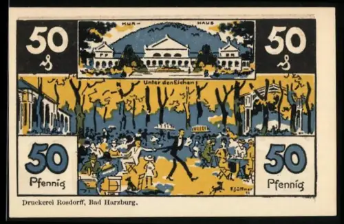 Notgeld Bad Harzburg 1921, 50 Pfennig, Kuranlage, Unter den Eichen, Wildschweine