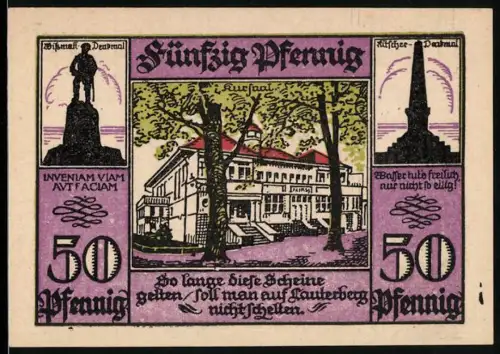 Notgeld Bad Lauterberg im Harz 1921, 50 Pfennig, Kursaal, Wappen