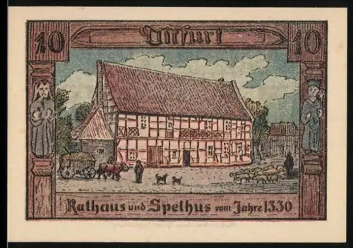 Notgeld Ditfurt 1921, 10 Pfennig, Rathaus und Spelhus von 1330