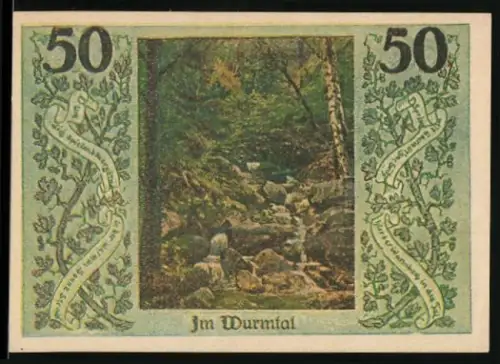 Notgeld Stecklenberg i. Ostharz 1921, 50 Pfennig, Wurmtal-Landschaft und Ritter mit Wappen