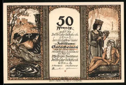 Notgeld Dellbrück 1922, 50 Pfennig, Jubiläumsfeier mit mittelalterlichen Szenen