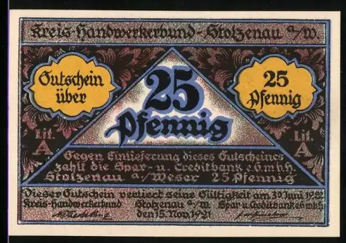 Notgeld Stolzenau a. d. Weser, 25 Pfennig, Handwerker und Wappenmotive