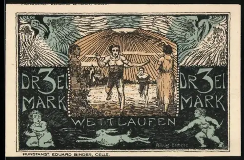 Notgeld Celle 1921, 3 Mark, Wettlauf und Gedenkfeier der Sportvereine