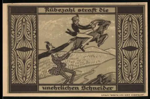 Notgeld Greiffenberg /Schl. 1921, 1 Mark, Rübezahl straft die unehrlichen Schneider, Wappen von Greiffenberg