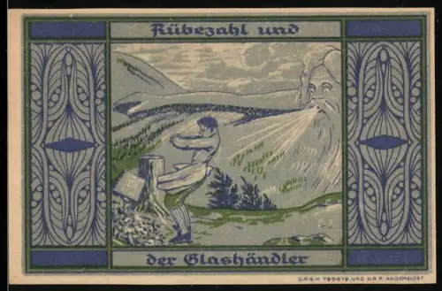 Notgeld Greiffenberg /Schl. 1921, 60 Pfennig, Rübezahl und der Glashändler, Wappen mit Löwe