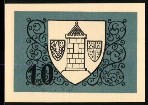 Notgeld Westerburg 1920, 10 Pf, Wappen mit Turm und Wappenmotiven