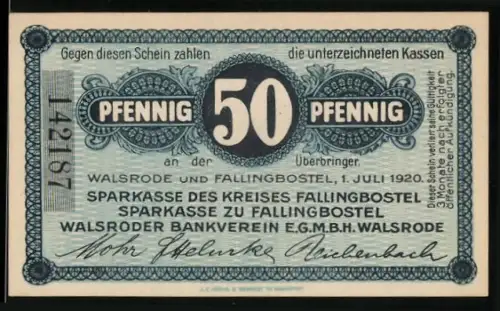Notgeld Walsrode 1920, 50 Pfennig, Fachwerkhaus und Schafherde