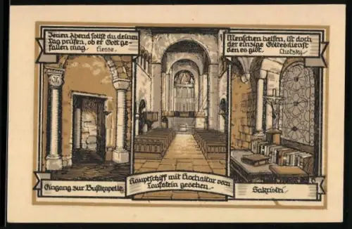 Notgeld Gernrode /Harz 1922, 75 Pfennig, Hauptschiff mit Hochaltar und Stiftskirche St. Cyriakus