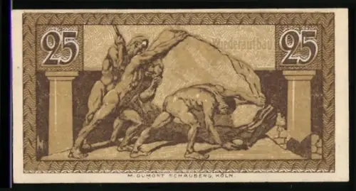Notgeld Bonn 1920, 25 Pfennig, Männer beim Verschieben eines Felsens