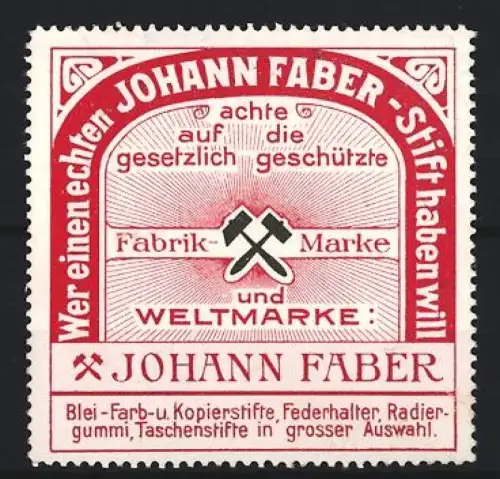 Reklamemarke Johann Faber, Stifte und Schreibutensilien, Gekreuzte Hämmer