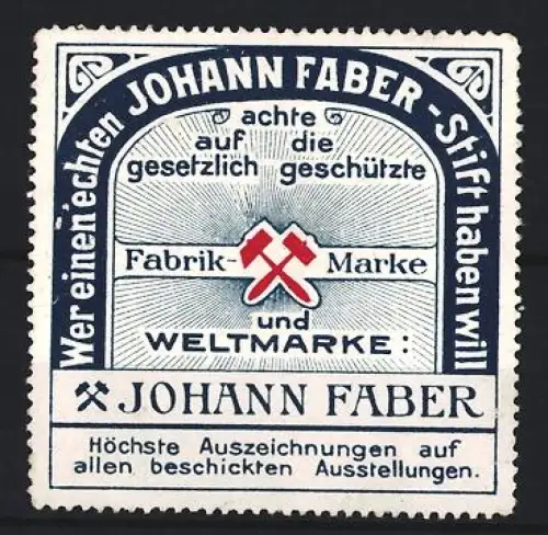 Reklamemarke Johann Faber, Stifte und Schreibutensilien, Gekreuzte Hammer-Symbole