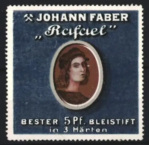 Reklamemarke Johann Faber, Stifte und Schreibutensilien, Bleistift Typ Rafael, Portrait von Rafael