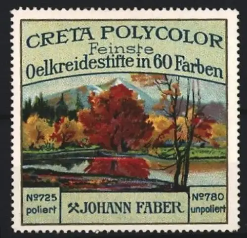 Reklamemarke Johann Faber, Creta Polycolor Ölkreidestifte, Landschaftsgemälde