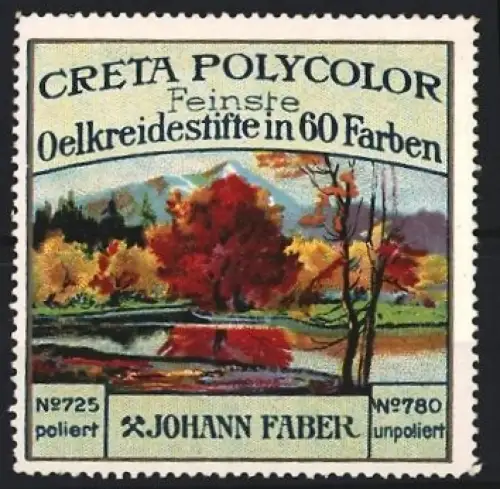 Reklamemarke Johann Faber, Creta Polycolor Ölkreidestifte, Landschaftsgemälde