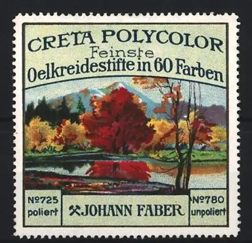 Reklamemarke Johann Faber, Stifte und Schreibutensilien, Creta Polycolor Oelkreidestifte, Landschaft mit Baum