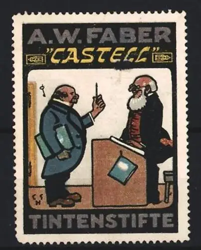 Reklamemarke A.W. Faber, Castell Tintenstifte, Lehrer und Schüler