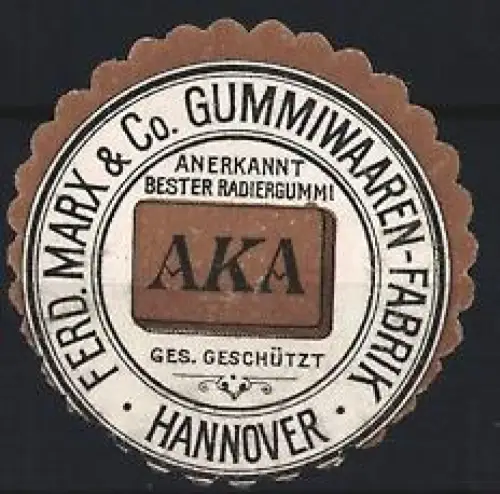 Reklamemarke Hannover, Ferd. Marx & Co., Gummiwaren-Fabrik, AKA Radiergummi