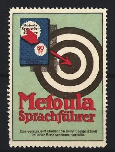 Reklamemarke Langenscheidt, Metoula Sprachführer, Zielscheibe und Buchsymbol