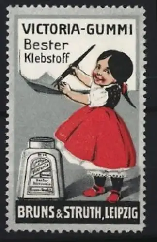 Reklamemarke Leipzig, Bruns & Struth, Victoria-Gummi, Klebstoff, Mädchen klebt ein Blatt
