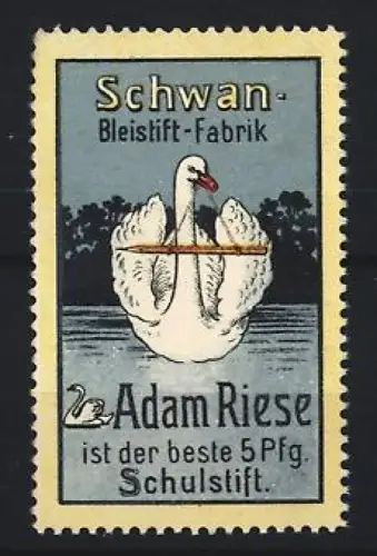 Reklamemarke Adam Riese, Bleistiftfabrik, Bleistift der Marke Schwan, Schwan auf Wasser