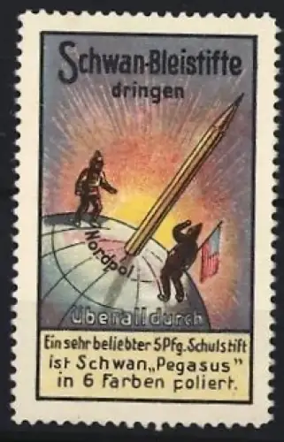 Reklamemarke Schwan-Bleistifte, Bleistift dringt durch den Nordpol