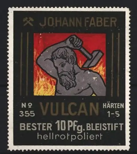 Reklamemarke Johann Faber, Bleistifte, Hephaestus mit Hammer