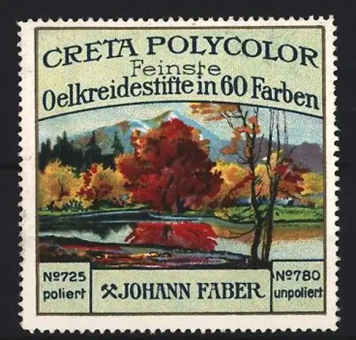 Reklamemarke Johann Faber, Creta Polycolor Ölkreidestifte, Landschaftsgemälde