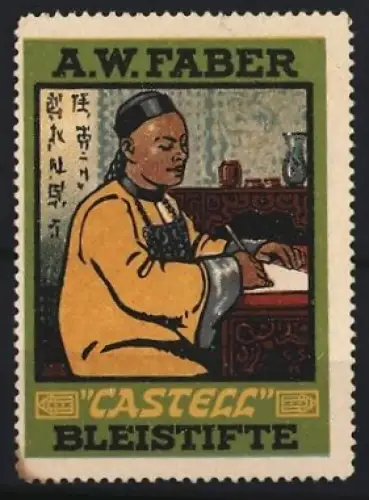 Reklamemarke A.W. Faber, Castell Bleistifte, Schreibender Gelehrter aus Asien