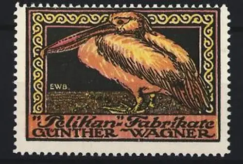 Reklamemarke Günther Wagner, Pelikan Stifte und Schreibutensilien, Pelikan
