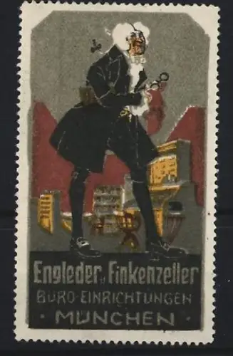 Reklamemarke München, Engleder und Finkenzeller, Büro-Einrichtungen, Gelehrter mit Brille