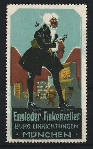 Reklamemarke München, Engleder und Finkenzeller, Büro-Einrichtungen, Mann mit Brille