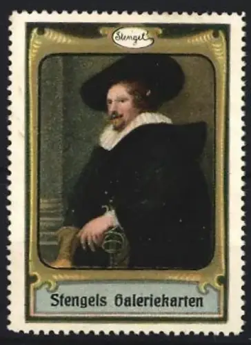 Reklamemarke Stengel, Stengels Galeriekarten, Porträt eines Mannes mit Hut