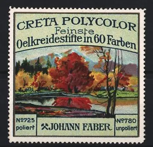 Reklamemarke Johann Faber, Ölkreidestifte Creta Polycolor, Landschaftsgemälde